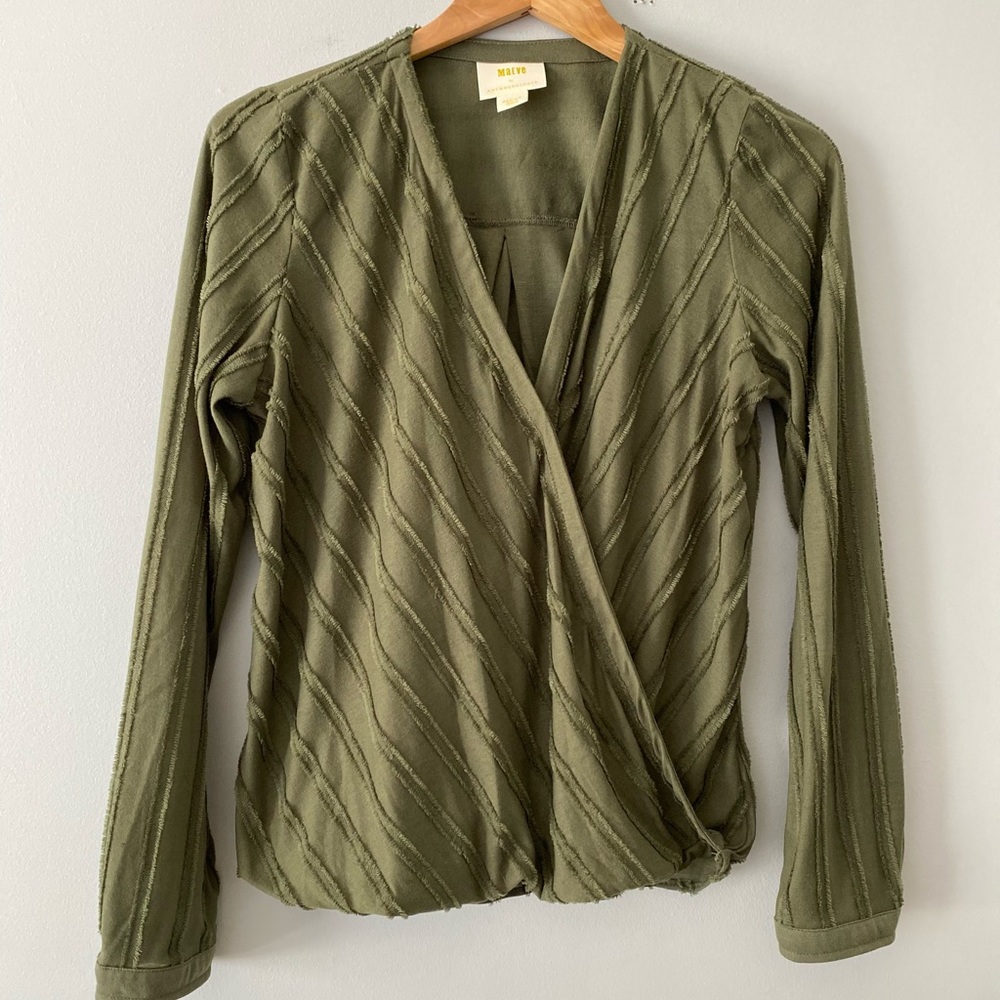Anthropologie Maeve olive green faux wrap top med